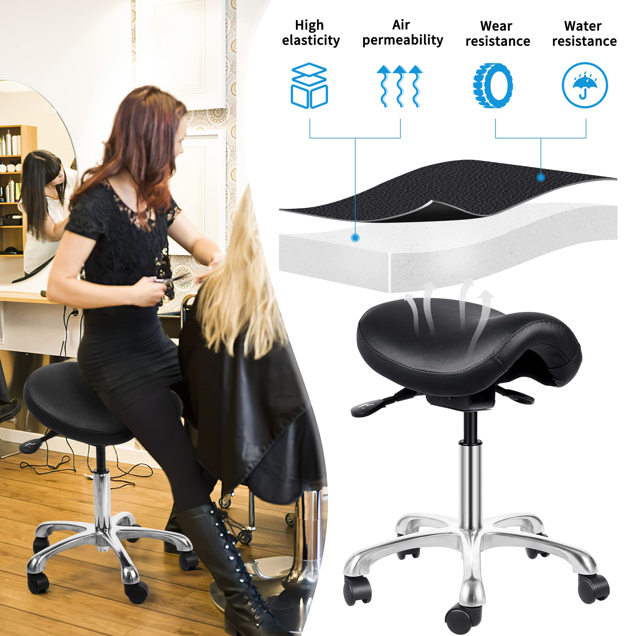 Amazon.com: Ergonomic Adjustable Rolling Saddle Stool Chair with